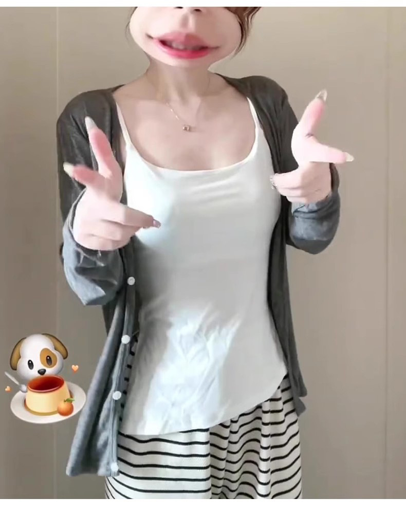 灰色针织开衫夏天薄款2025外套女春秋外搭配吊带罩衫上衣黑色夏季详情9