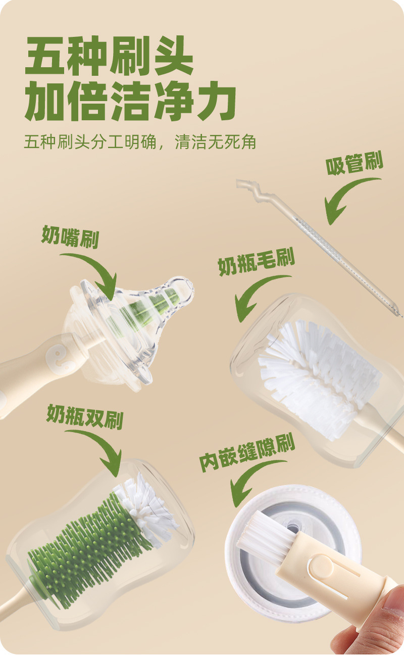 硅胶奶瓶刷子婴儿专用奶嘴刷吸管刷四合一刷子凹槽缝隙清洁刷套装详情2