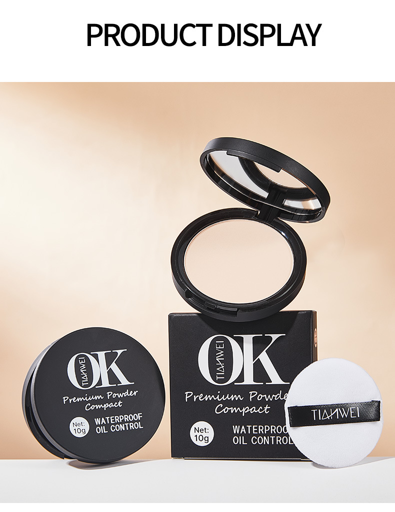 Tianwei Cross-border OK English Version Matte, Fine, smooth, clear, natural, long-lasting, setting and concealer powder compact pic 15
