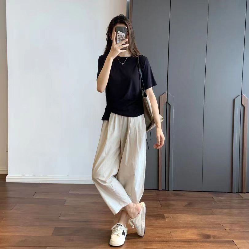 薄款阔腿九分裤女夏纯棉休闲直筒萝卜裤小个子日系显瘦宽松工装裤详情4