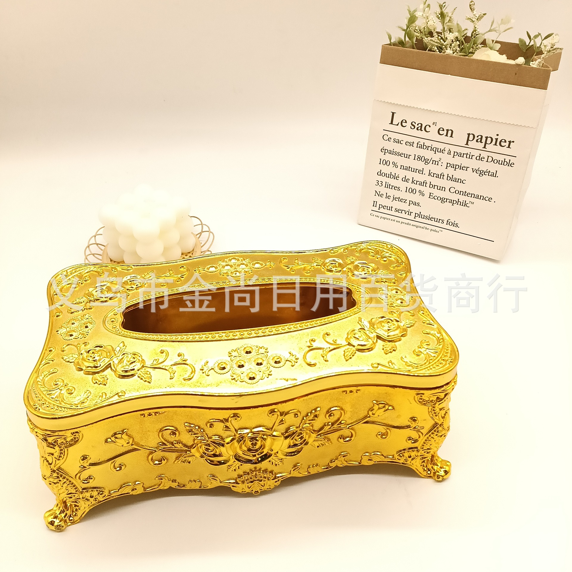 Cross-border Golden KTV hotel tissue box, plastic material for home and car use, multiple types of luxurious home tissue boxes pic 1