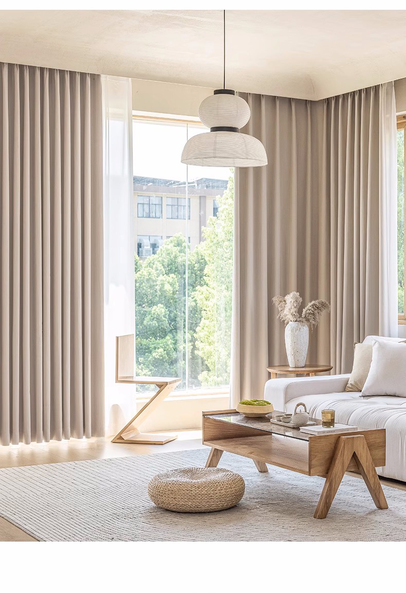 绍兴柯桥窗帘全遮光加厚日式雪尼尔奶油色简约全屋客厅落地卧室帘详情16
