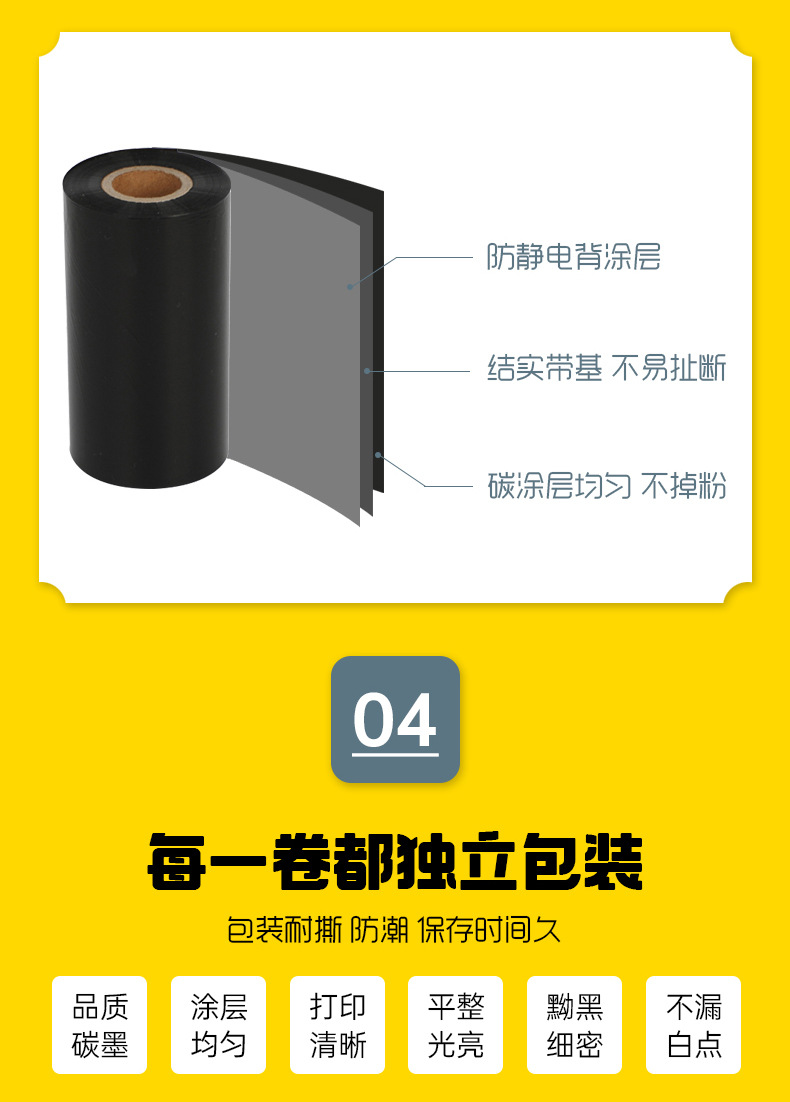 厂家批发办公热转印耗材黑色色带条码打印蜡基混合基树脂水洗碳带详情12