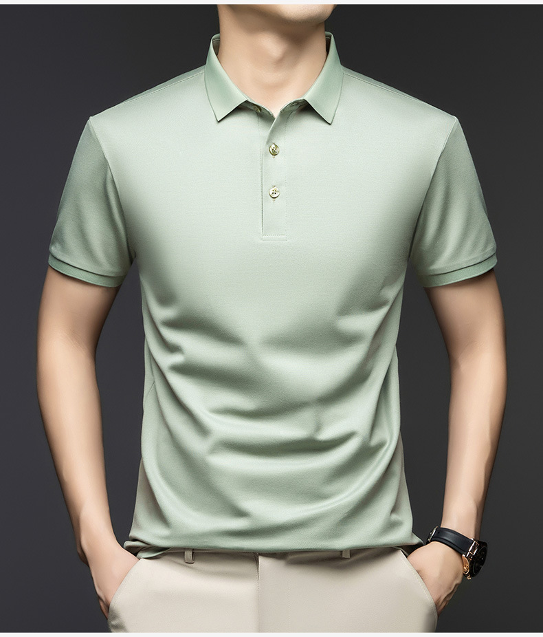 Solid color Polo shirt made of mulberry silk for men, summer 2025, casual lapel, breathable and simple short-sleeved T-shirt for men pic 9
