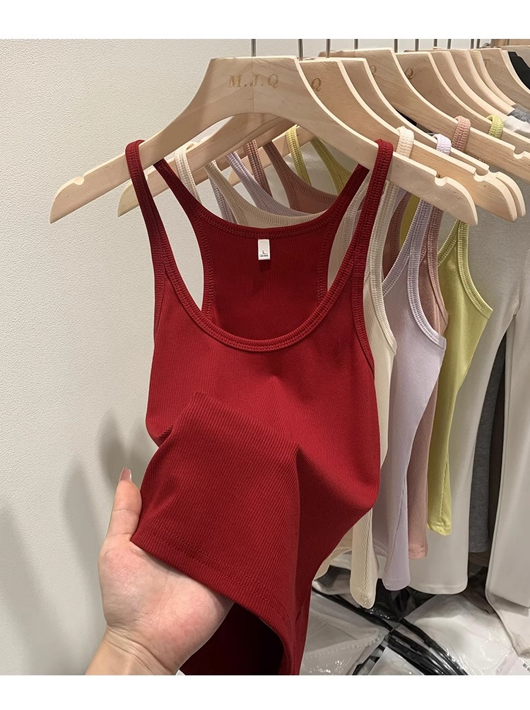 一件代发甜辣U领红色吊带女春夏修身螺纹内搭上衣美式细肩带背心详情26