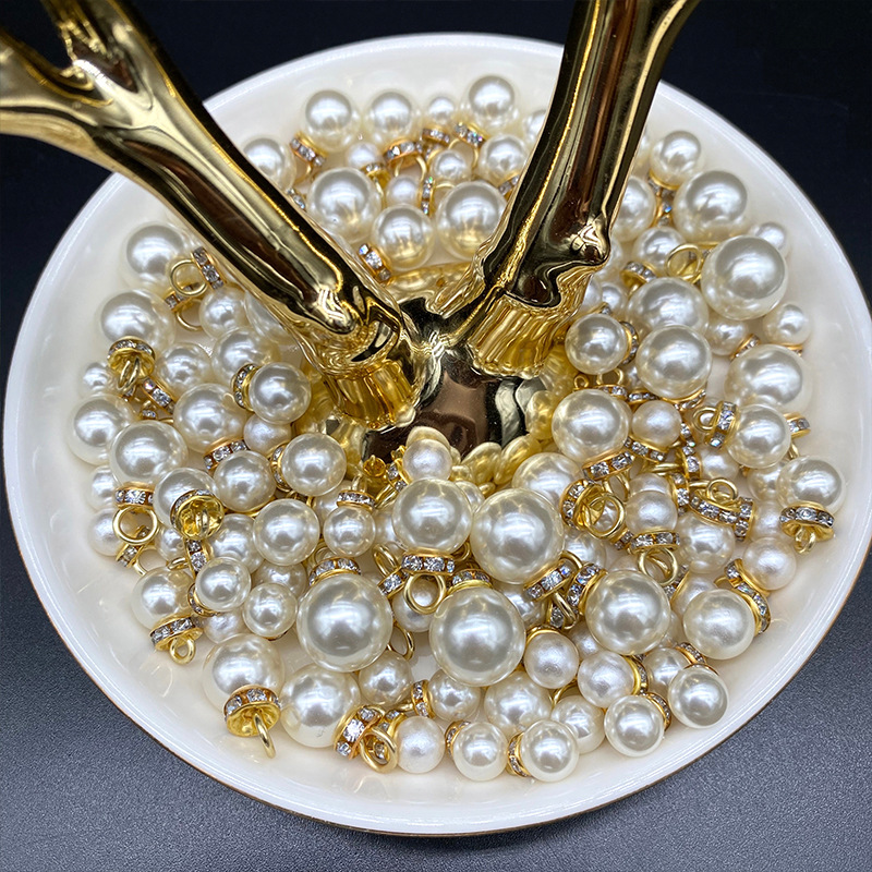 Wholesale of high-gloss abs imitation pearl half-hole single-needle diamond accessories, diy handcrafted gifts, decorative loose bead hanging pic 8