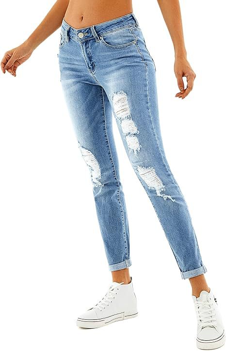 2025 New Amazon cross-border European and American fashion low-waisted stretch small-footed ripped denim long pants for women in stock pic 6