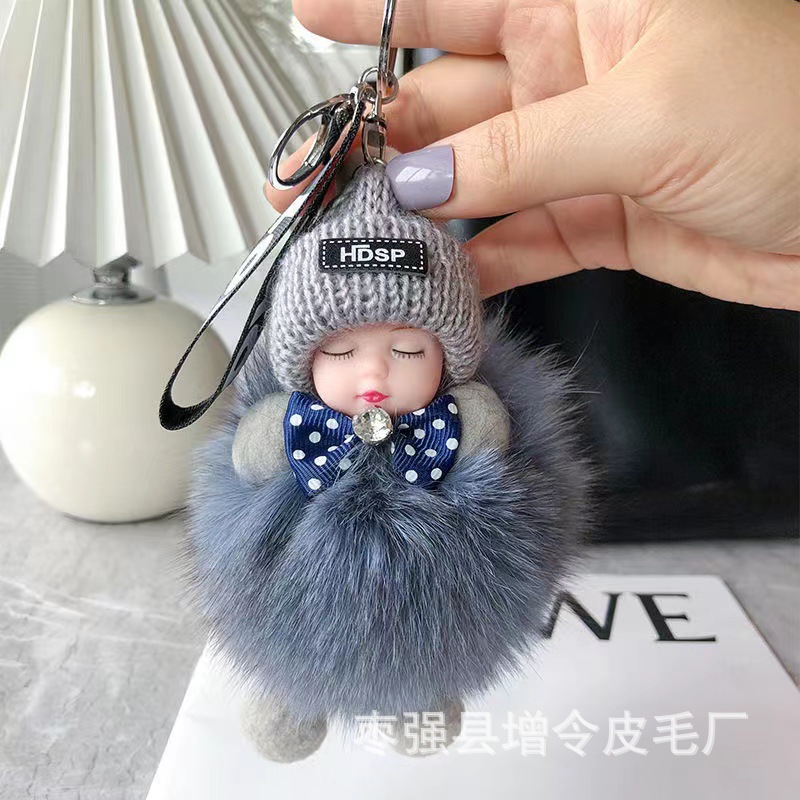 真狐狸毛球挂件可爱毛绒公仔睡眠娃娃汽车钥匙扣包包配饰批发代发详情9