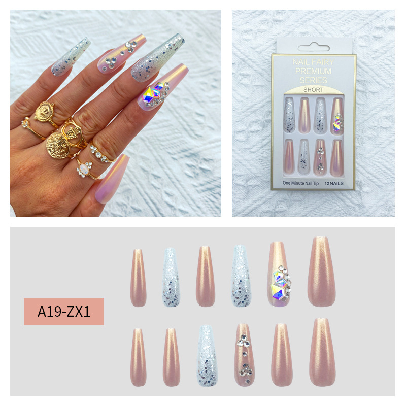 Wholesale of new cross-border artificial nails, extended trapezoidal ballet nail plates, diy nail art with rhinocones, and long wearable nails from Europe and America pic 1