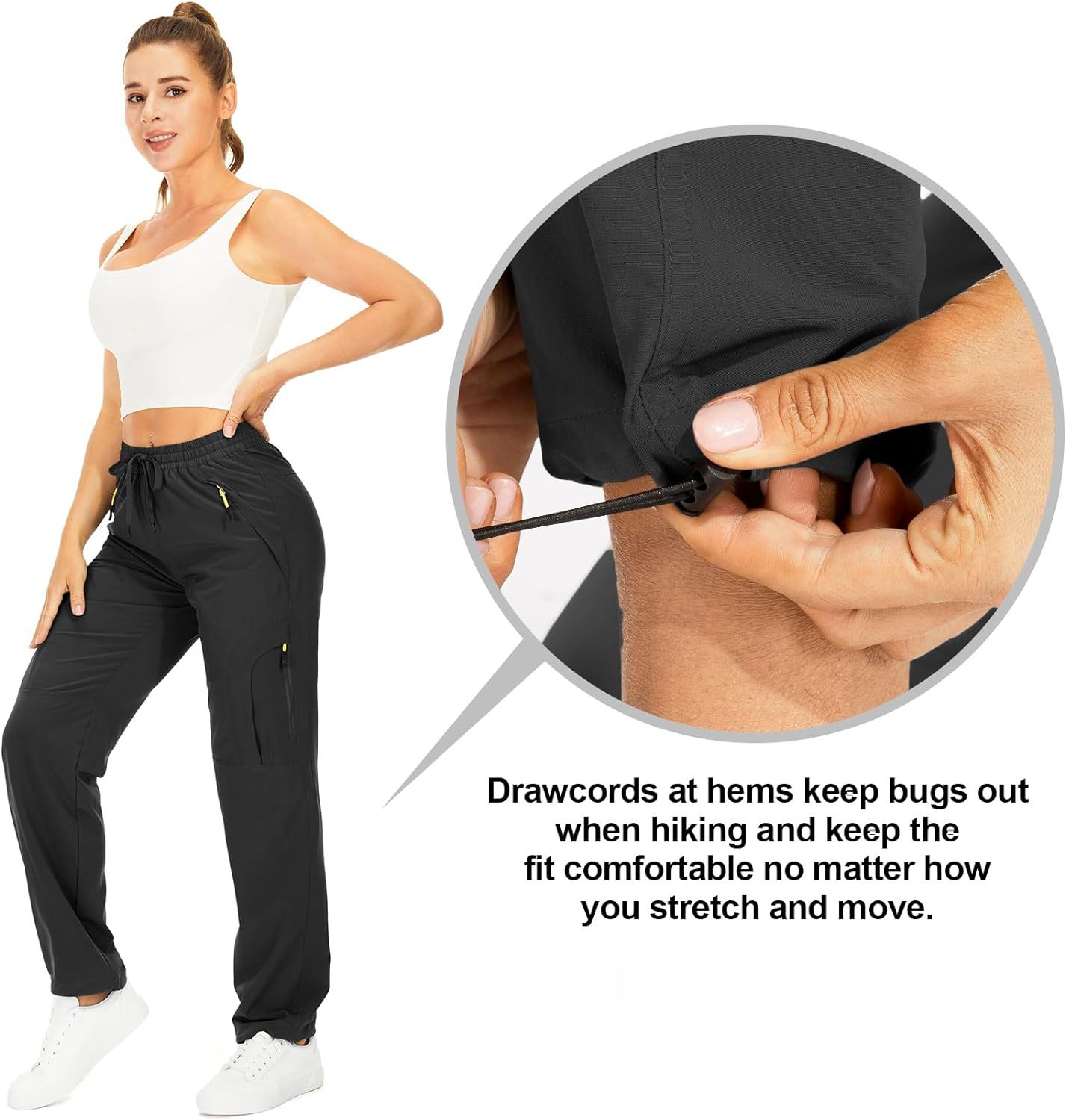 跨境亚马逊新款女士休闲运动舒适长裤拼接束脚松紧工装长裤详情35