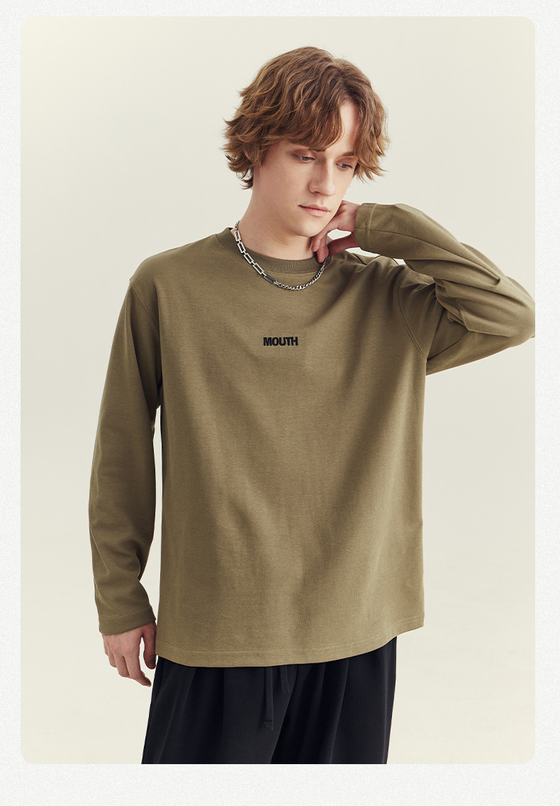 APO男装|2024秋季新款男士长袖T恤潮流宽松刺绣圆领打底衫男上衣详情15