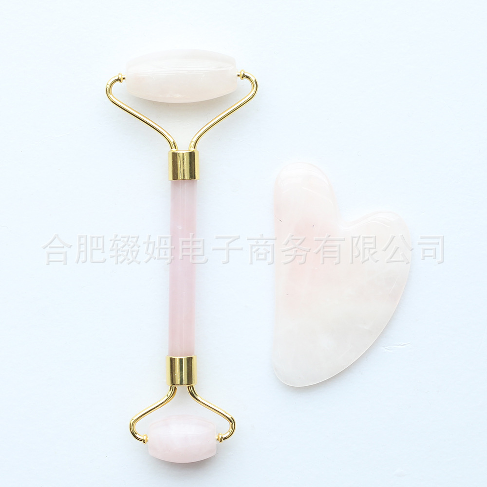 天然粉晶玉石滚轮按摩器刮痧板脸部眼部全身拔筋棒美容按摩工具详情22