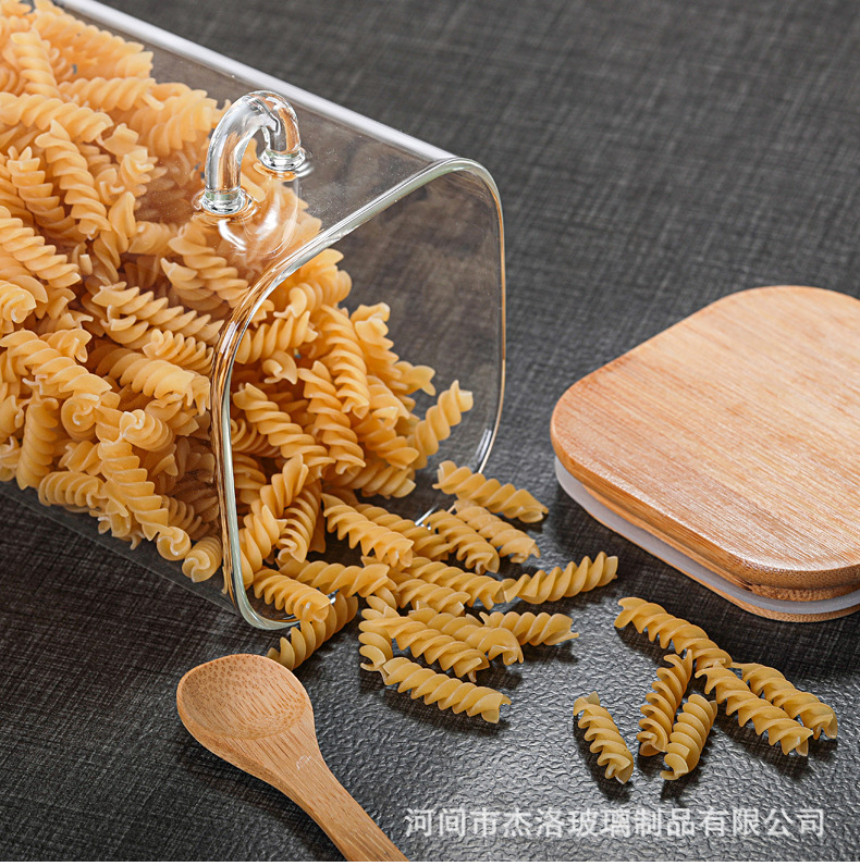 厂家批发方形玻璃密封罐家用储存罐带木勺调料瓶厨房食品储物罐详情3