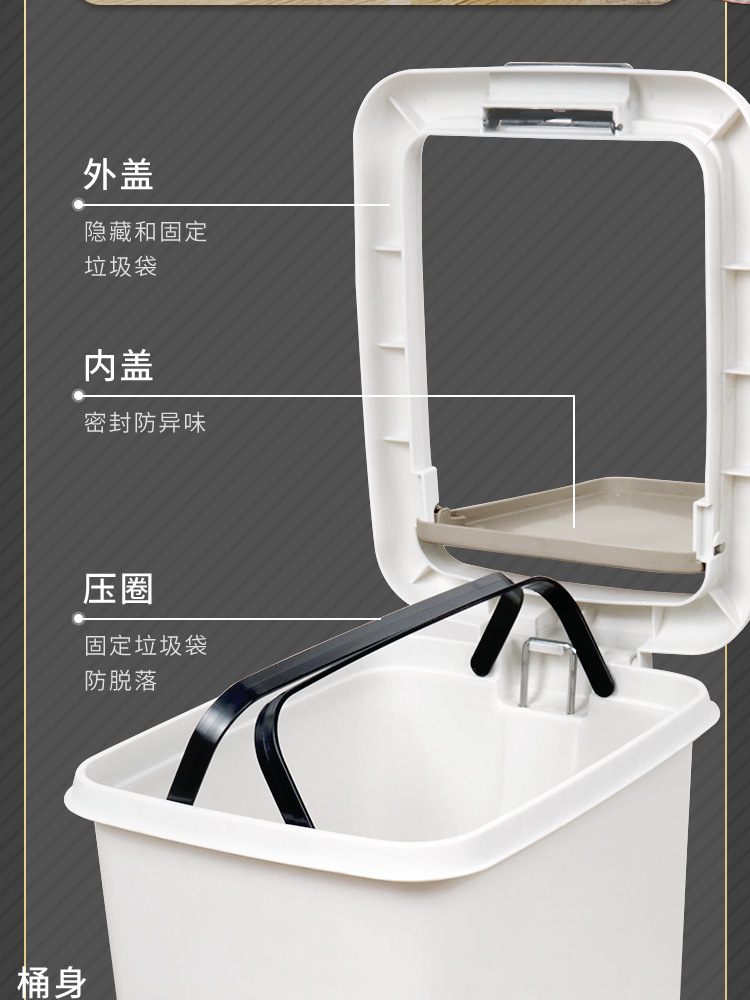 垃圾桶家用卫生间厨房厕所带盖大号垃圾筒夹缝卧室塑料开盖脚踏式详情10