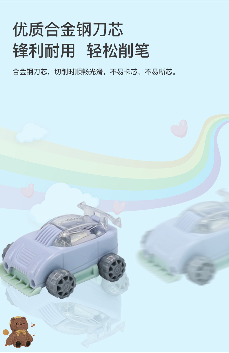 跨境卡通学生学习卷笔小赛车系列造型削笔器转笔刀文具带创意定制详情3