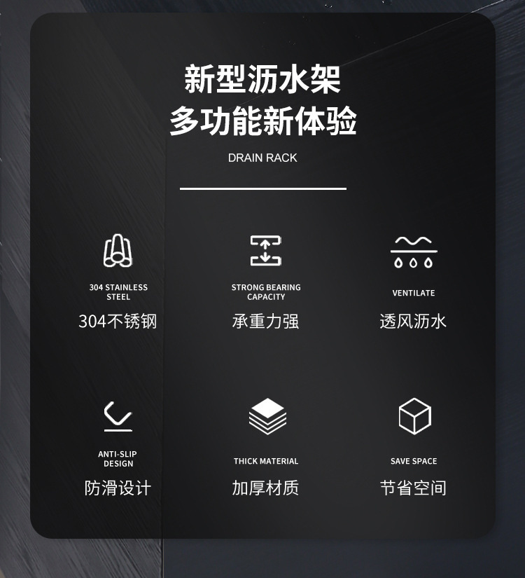 现货硅胶沥水架滤水架不锈钢折叠厨房置物架水槽碗筷架详情2