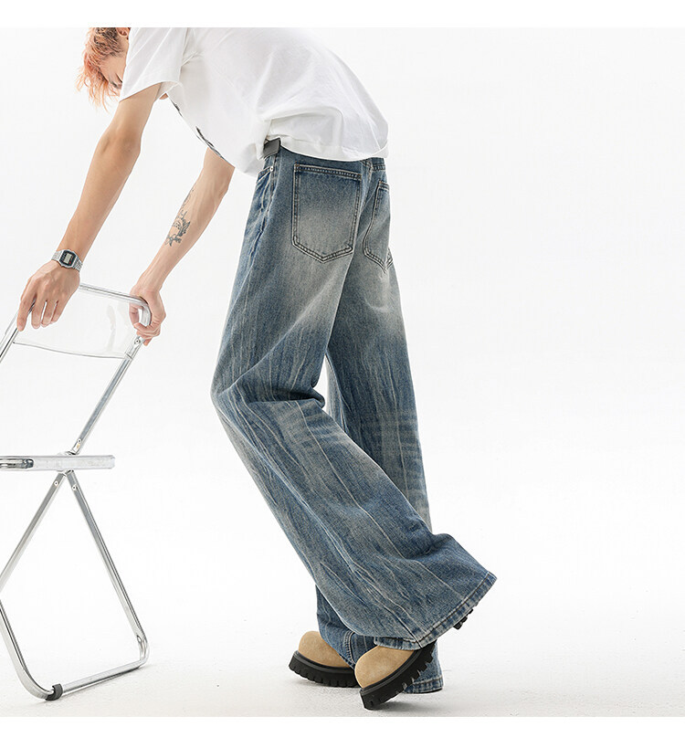 190高个子加长牛仔裤cleanfit闪电裂纹男款潮牌设计感直筒微喇裤详情13