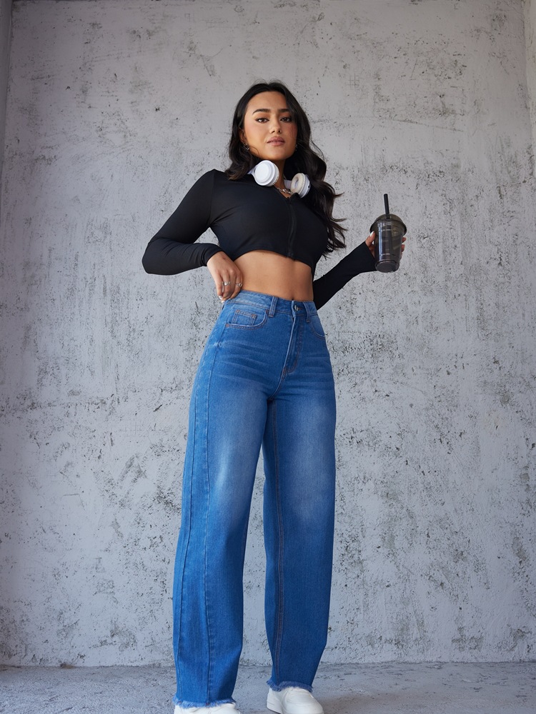 Independent store cross-border Amazon 2024 summer European and American fashion slimming style straight wide-leg jeans without elasticity pic 20