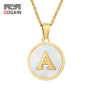 Cross-border bestseller: 26-letter heart-shaped shell necklace, a versatile stainless steel letter pendant for women with a European and American style pic 4