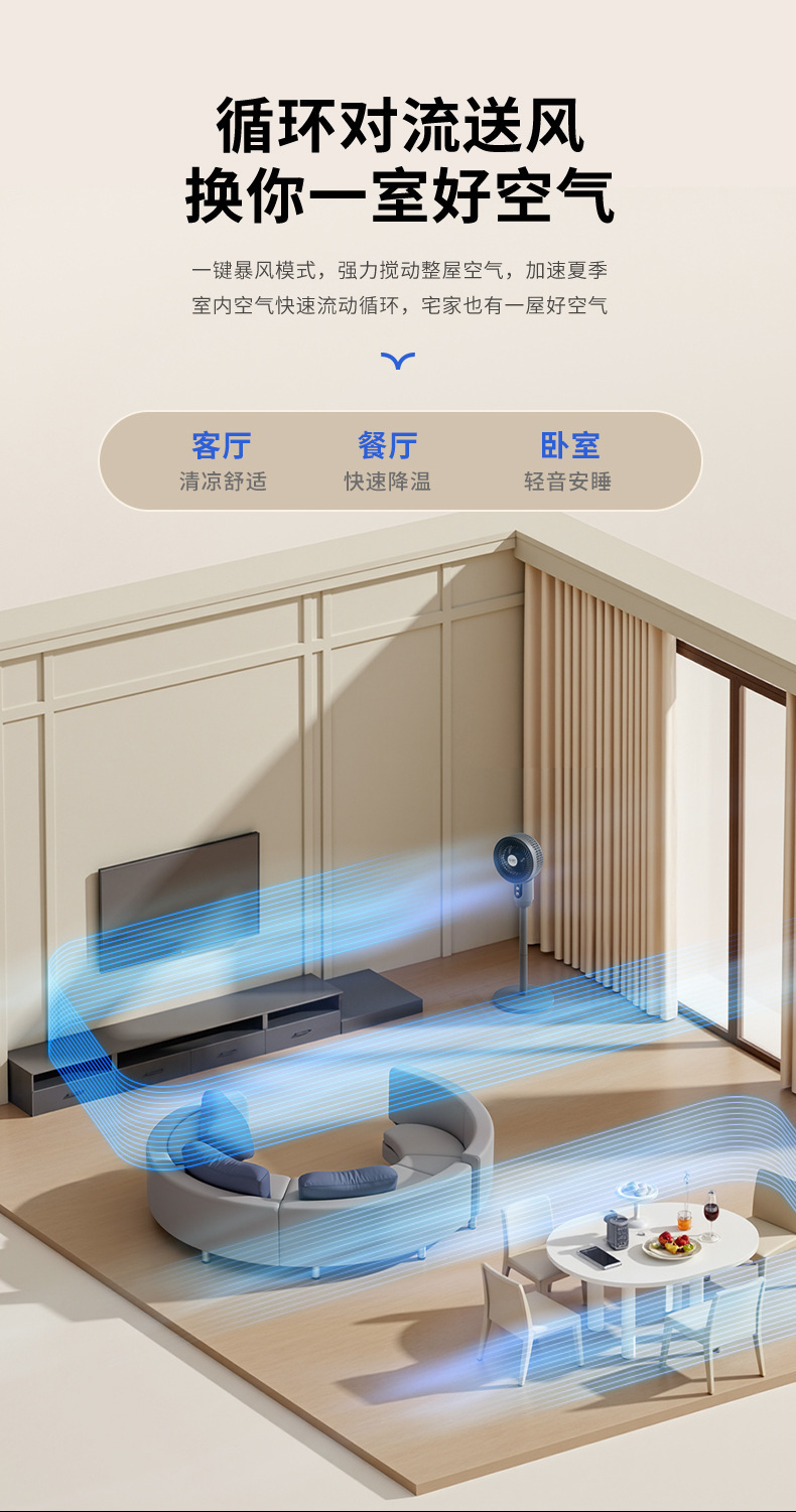 杨子新款空气循环扇三档家用遥控电风扇台立两用静音大风力落地扇详情17