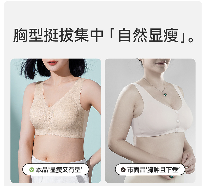 妈妈内衣女前扣文胸无钢圈背心式胸罩中老年人妇女无痕大码夏薄款详情16