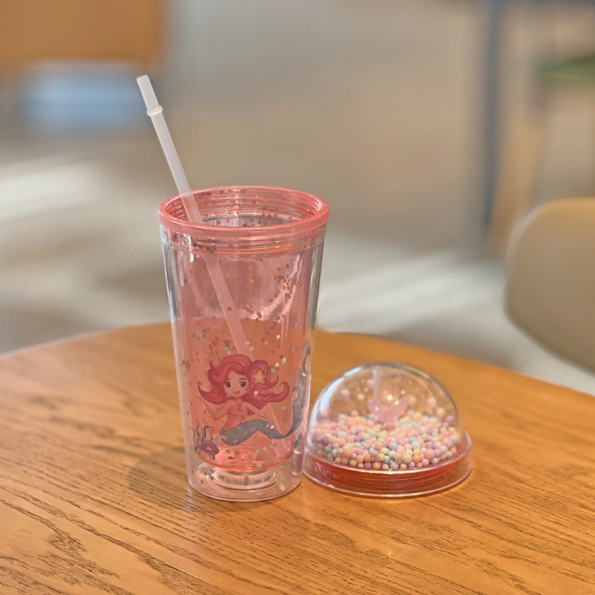 创意卡通美人鱼塑料吸管杯子夏日双层碎冰杯网红可爱塑料水杯批发详情10