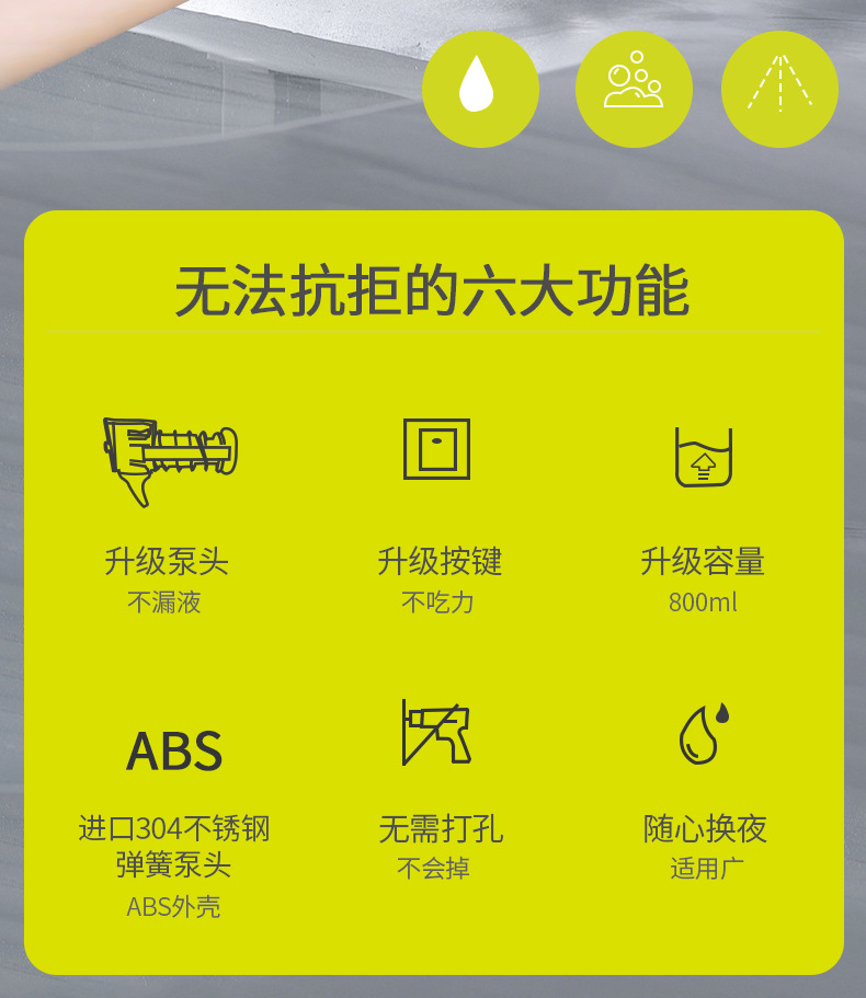 手动皂液器盒壁挂式洗手液挂壁器商用泡沫洗手液按压瓶免打孔详情2