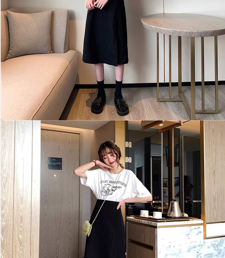 Suitable for pear-shaped figures, large-sized high-waisted long dress suits, slit A-line skirts, knee-length mid-length skirts for women in autumn pic 2