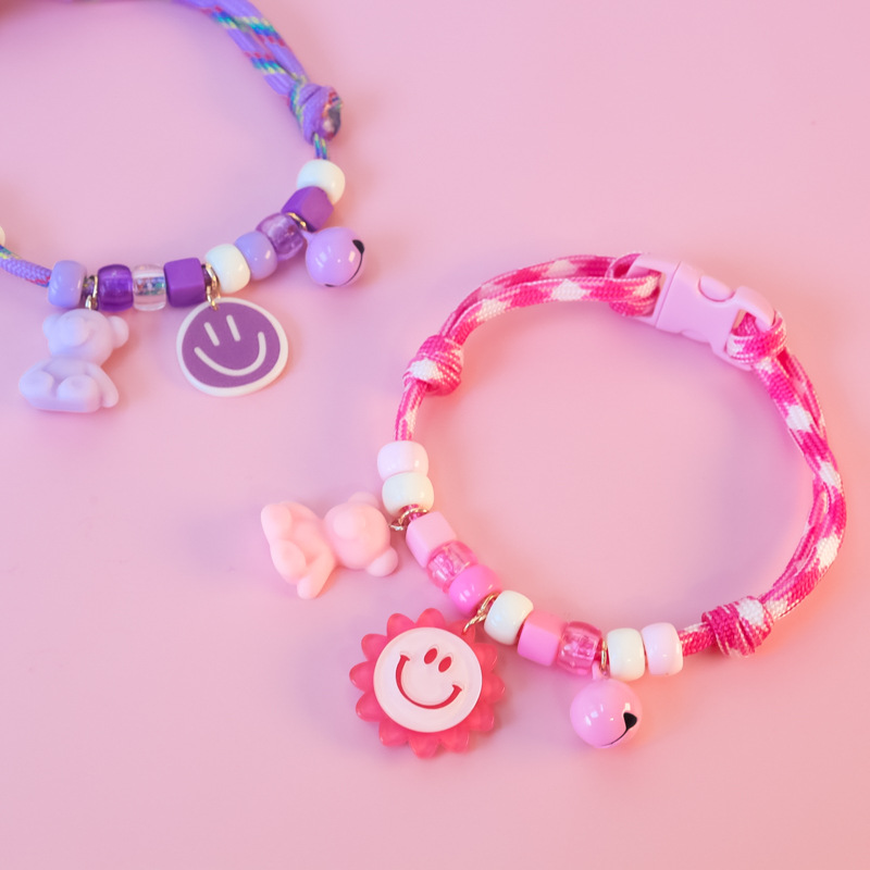 Cross-border Amazon pet cat and dog collars, color-blocking woven necklaces, adjustable heart-shaped smiling faces, bee cola pic 9