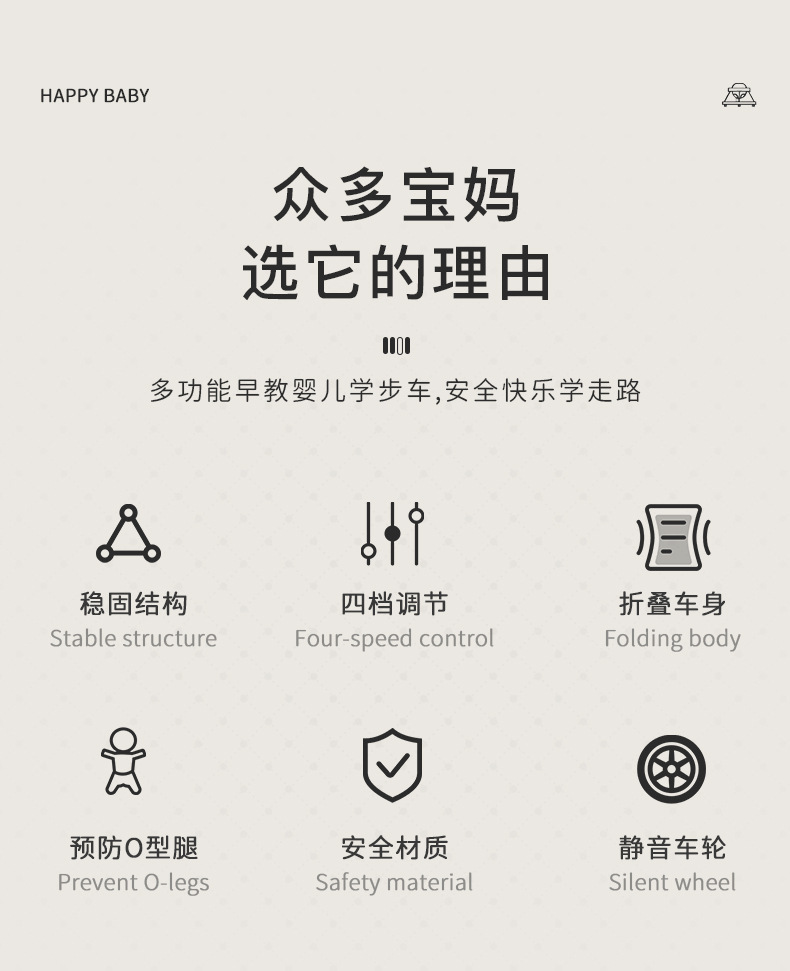2024婴儿学步车防O型腿多功能防侧翻手推男女孩宝宝三合一助步车详情4