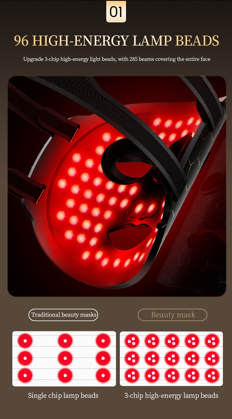 硅胶彩光光子面罩嫩肤仪脸部红蓝光美容面膜仪美容仪家用大排灯详情12