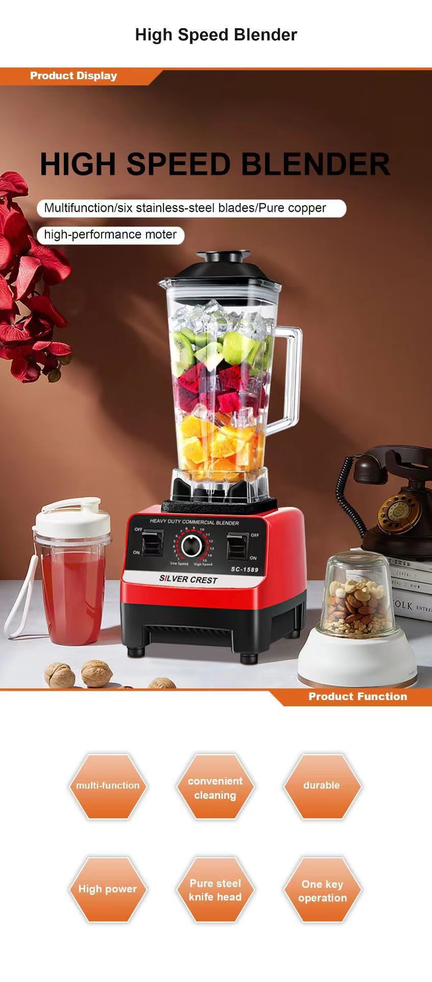 跨境家用研磨机blender4500w双杯破壁搅拌机碎冰机辅食机料理机冰详情10