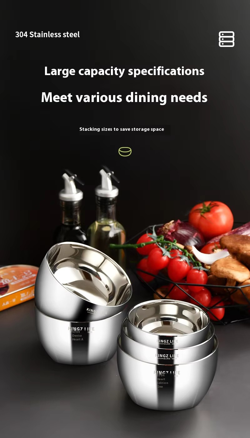 304 thickened stainless steel double-layer soup bowl, heat-resistant, dishwasher washable, environmentally friendly household kitchenware pic 7
