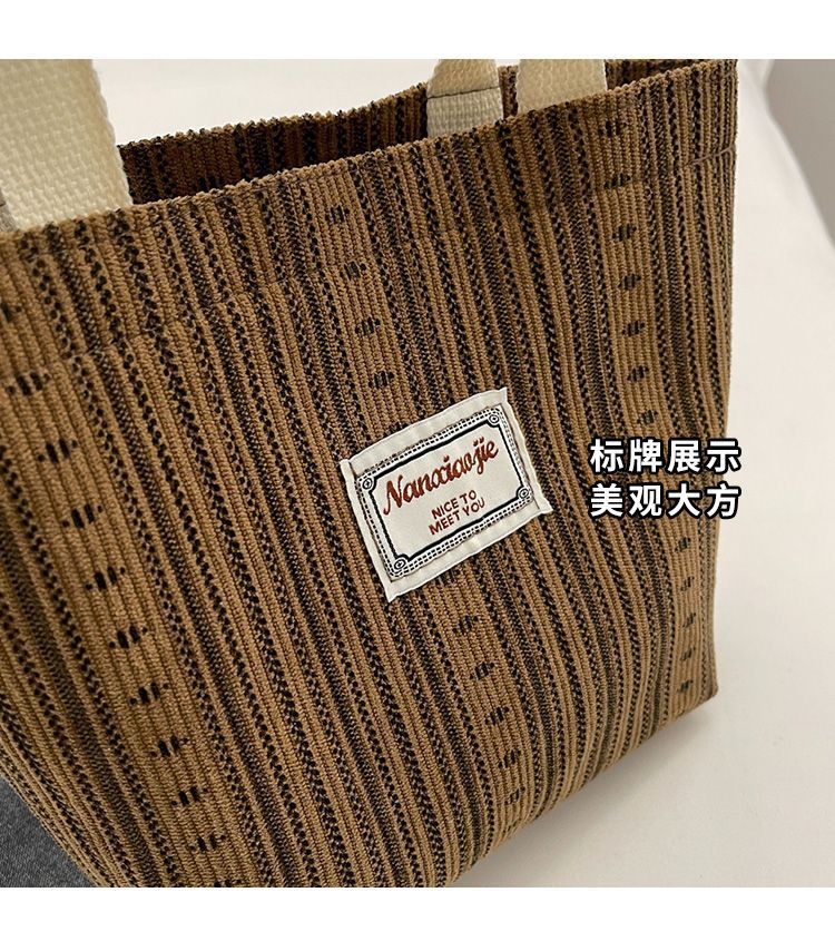 ins canvas bag for women, 2024 new Korean style casual striped handbag, large-capacity single-shoulder bag for commuting to school pic 5