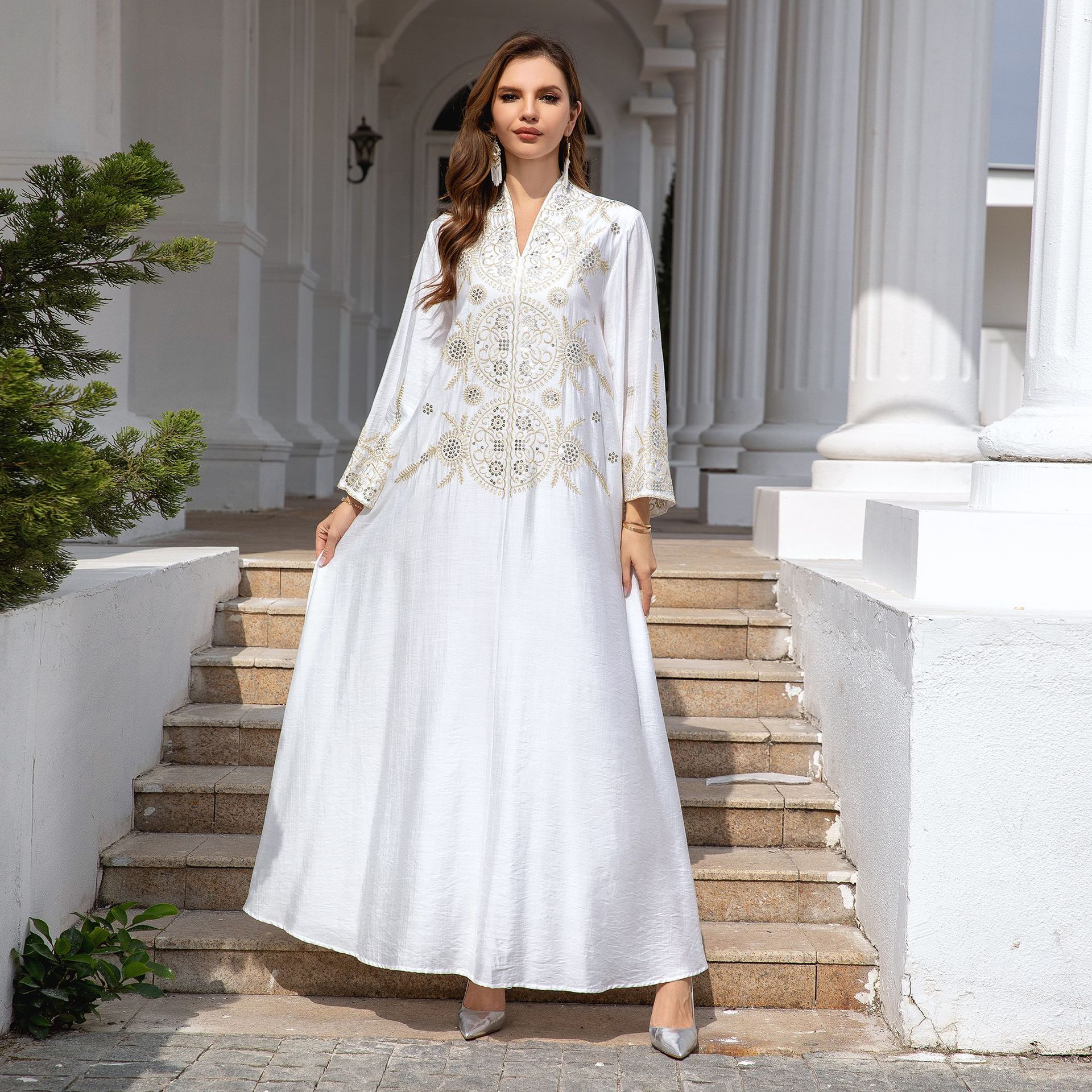 En stock europa y américa crossover musulmán mujer robe Medio Oriente dubai vestido abaya bordado robe grande vestido de noche pic 30