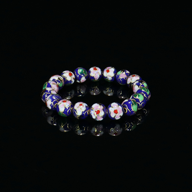 Beijing Cloisonne classical ethnic style jewelry, traditional copper base cloisonne enamel polished round bead bracelet pic 11