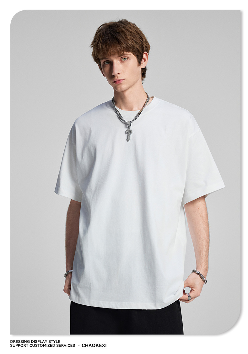 CKX2026夏季美式275g高品质潮牌纯棉t落肩纯色男潮青少年短袖T恤详情23