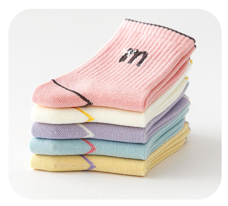 春秋季女童袜子多巴胺运动精梳棉无骨儿童袜子中筒字母蝴蝶结潮袜详情24