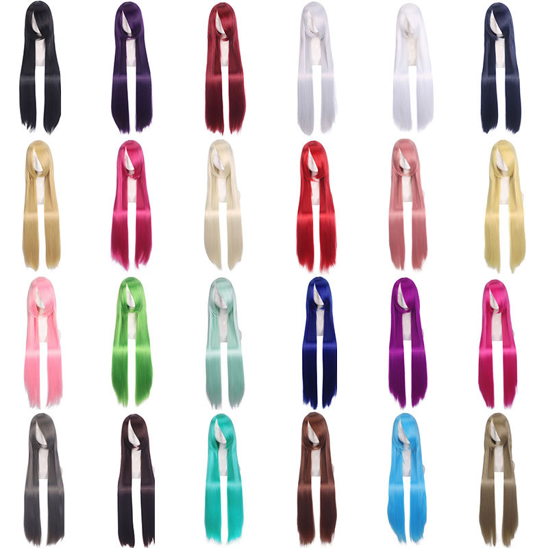 Anime wigs, European and American 100CM wigs, cosplay all-purpose long straight hair for women, multi-color long straight hair manufacturer wholesale pic 1
