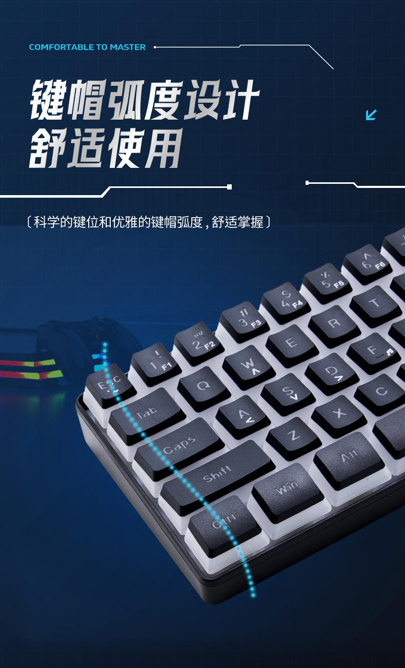 跨境61键发光游戏小键盘 商务办公便携迷你RGB有线电脑键盘批发详情11