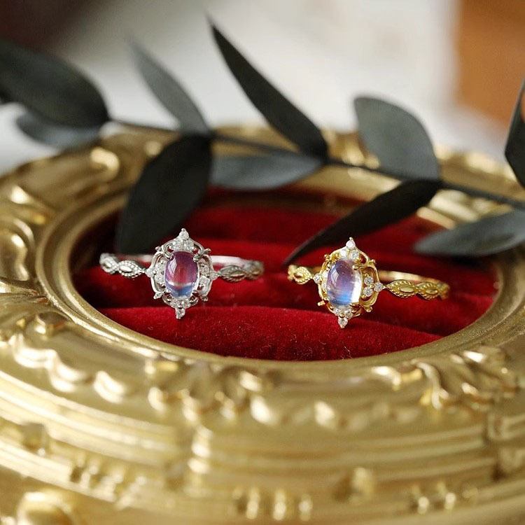 Moonstone plain ring for women, light luxury, niche and high-end feel, adjustable index finger ring, unique retro style open ring pic 9