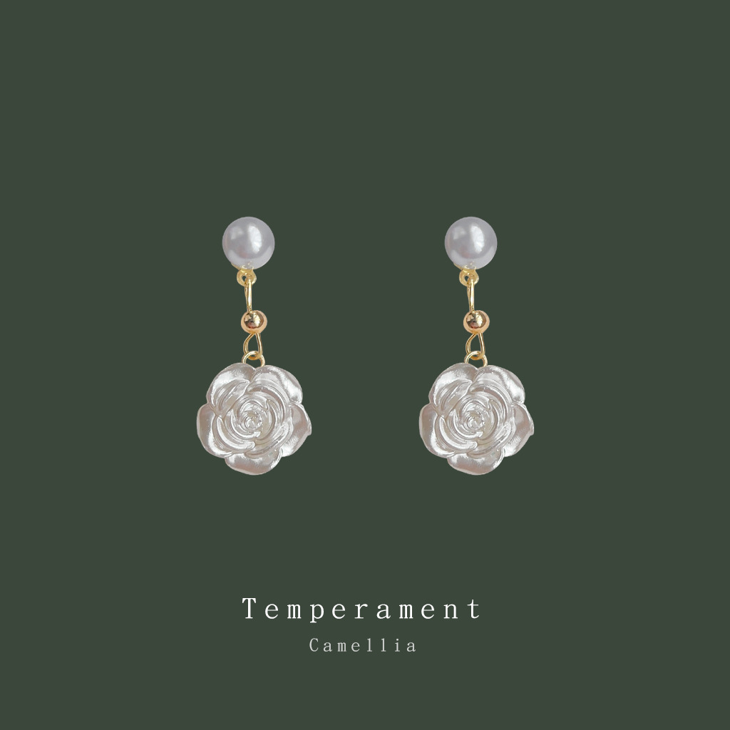 [Camellia]925 Silver Needle Handmade Design Sense Pearl Flower Stud Earrings for Women, Sweet Japanese and Korean ins Earrings Factory Earrings pic 4