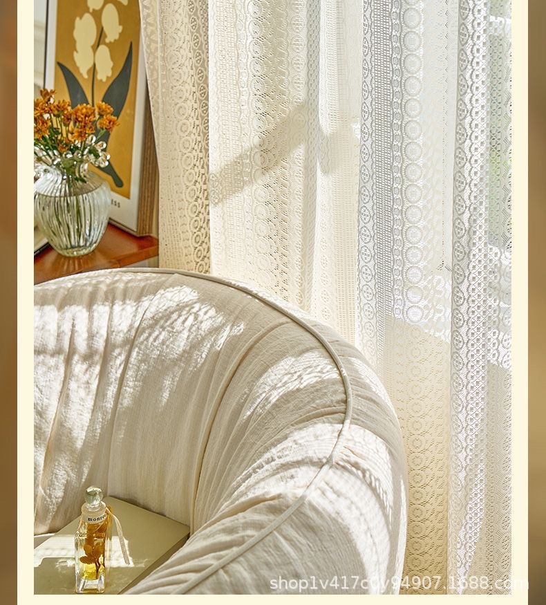 法式蕾丝窗帘纱帘奶油色白色客厅飘窗阳台复古窗纱透光半透人窗帘详情2
