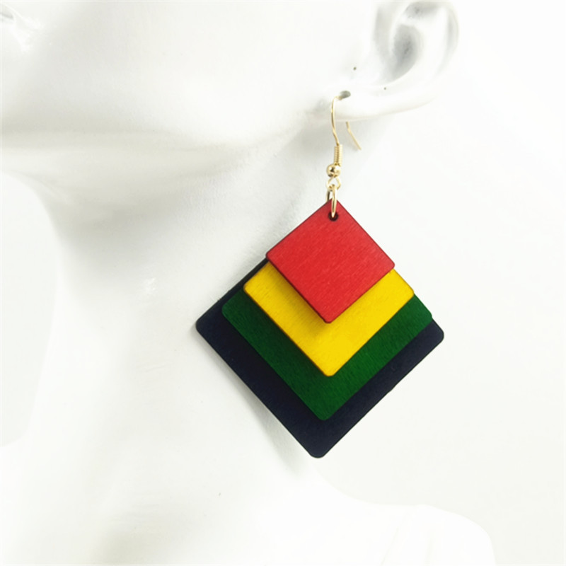 非洲亚马逊跨境多色耳环木片切割多层个性耳饰黑人历史月耳勾详情14