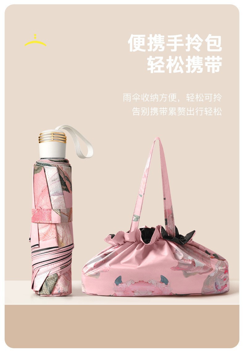 三折黑胶双层伞双面花伞防晒防紫外线遮阳伞太阳伞女油画伞晴雨伞详情8