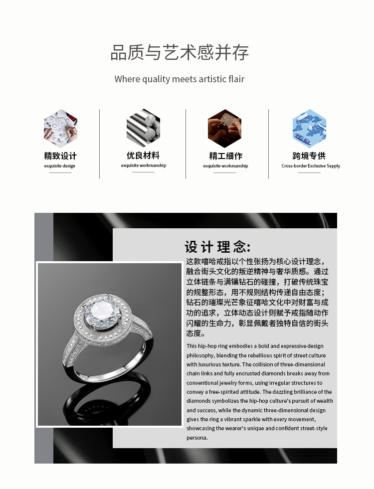 跨境爆款S925纯银莫桑婚戒1.5ctVVSD色情侣戒指男女通用批发银戒详情3