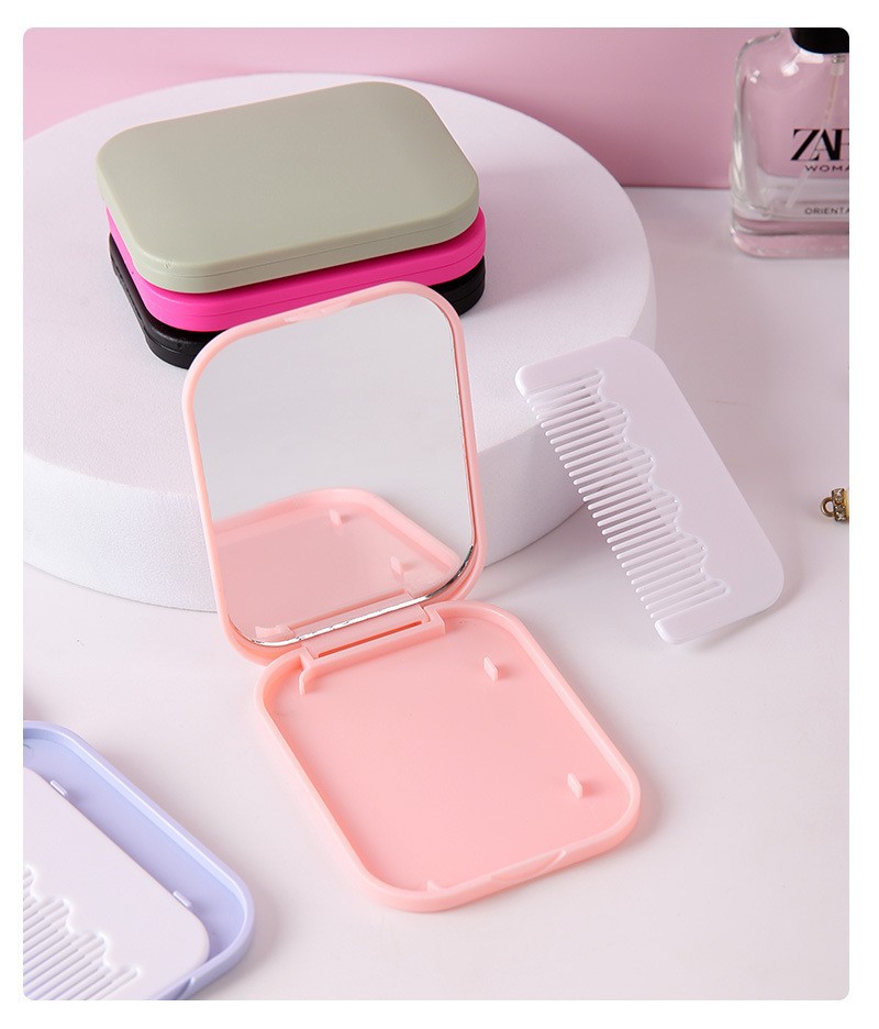 新品便携小镜子马卡龙色旅行折叠化妆镜迷你随身镜美容镜梳套装详情11