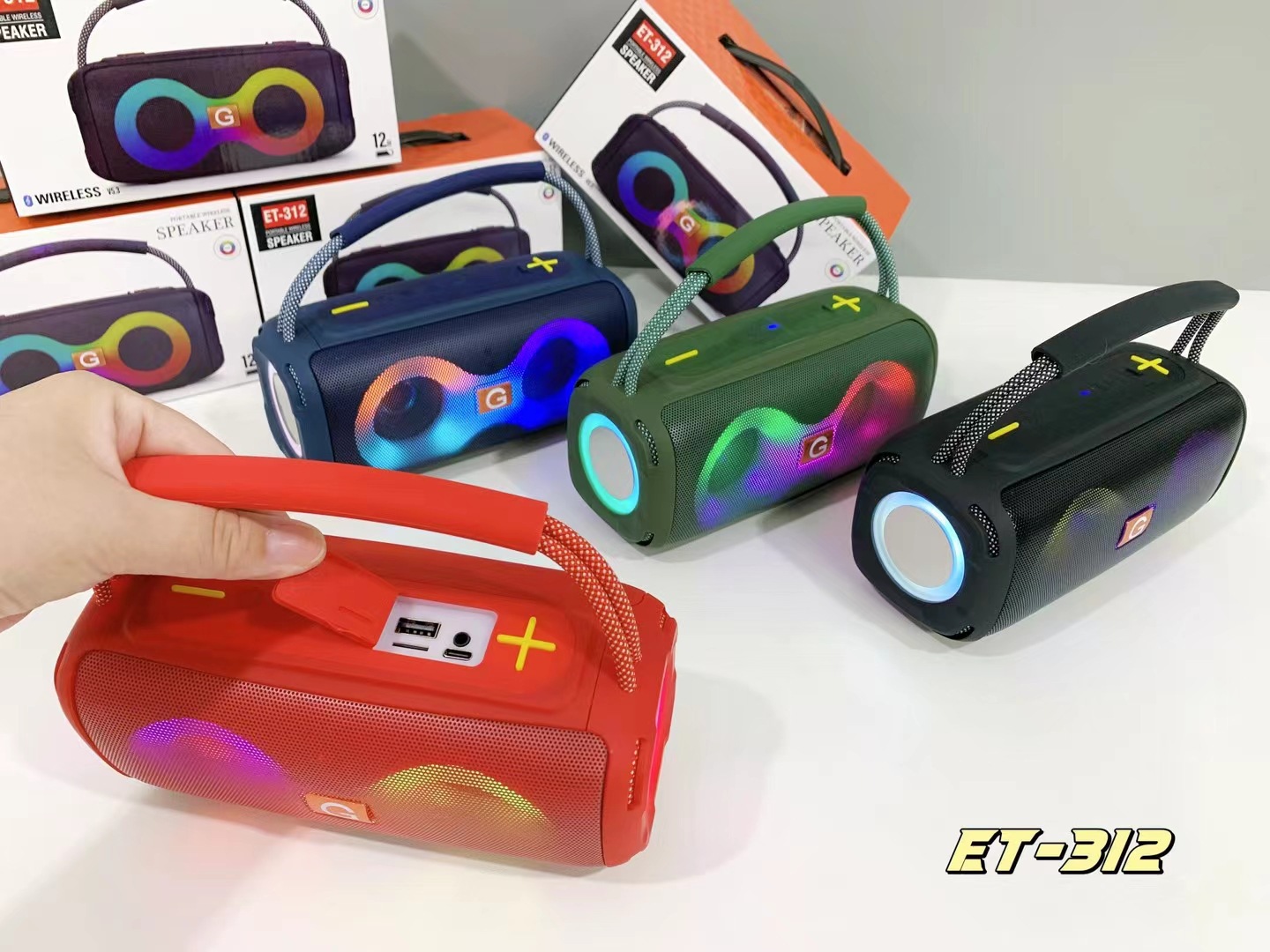 跨境新款ET-312无线蓝牙音响RGB灯便携式户外手提低音炮插卡音箱详情8