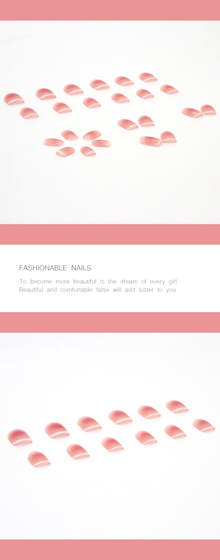 Wear pure blush nail art, pink and fair fake nails, detachable nail art finished nail pieces nail pic 40