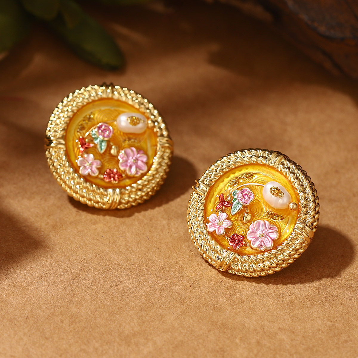 恶魔之眼珍珠夸张开口戒指莫奈花园油画系列流苏花卉珐琅耳环批发详情41